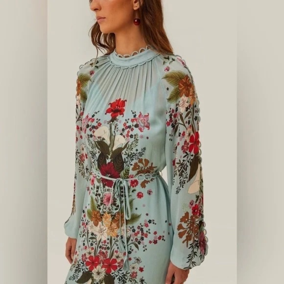 FARM Rio Blue Beauty Bouquet Long Sleeve Maxi Dress - Picture 2 of 9